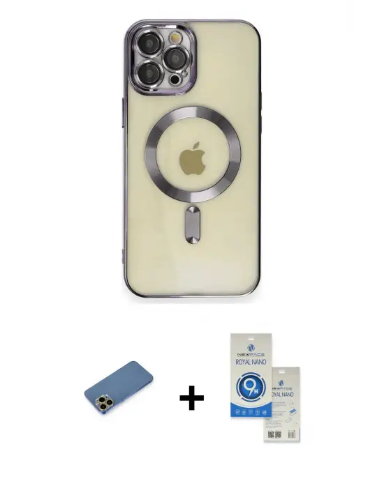 ieg™ iPhone 12 Pro Max Kılıf Nova Işık Özel Seri - Şeffaf Royal Nano Ekran Koruyucu + Shine Kamera Lens Koruma Cam - GD