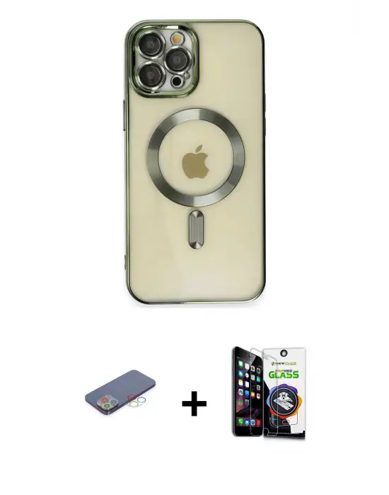 ieg™ iPhone 12 Pro Max Kılıf Nova Işık Özel Seri - Şeffaf Temperli Cam Ekran Koruyucu + Renkli Kamera Lens Koruma Cam - MI