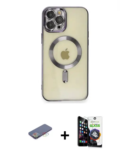 ieg™ iPhone 12 Pro Max Kılıf Nova Işık Özel Seri - Şeffaf Temperli Cam Ekran Koruyucu + Renkli Kamera Lens Koruma Cam - MI