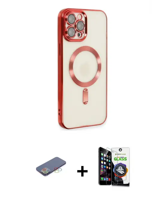 ieg™ iPhone 12 Pro Max Kılıf Nova Işık Özel Seri - Şeffaf Temperli Cam Ekran Koruyucu + Renkli Kamera Lens Koruma Cam - MI