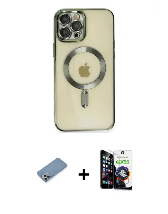 ieg™ iPhone 12 Pro Max Kılıf Nova Işık Özel Seri - Şeffaf Temperli Cam Ekran Koruyucu + Shine Kamera Lens Koruma Cam - GS