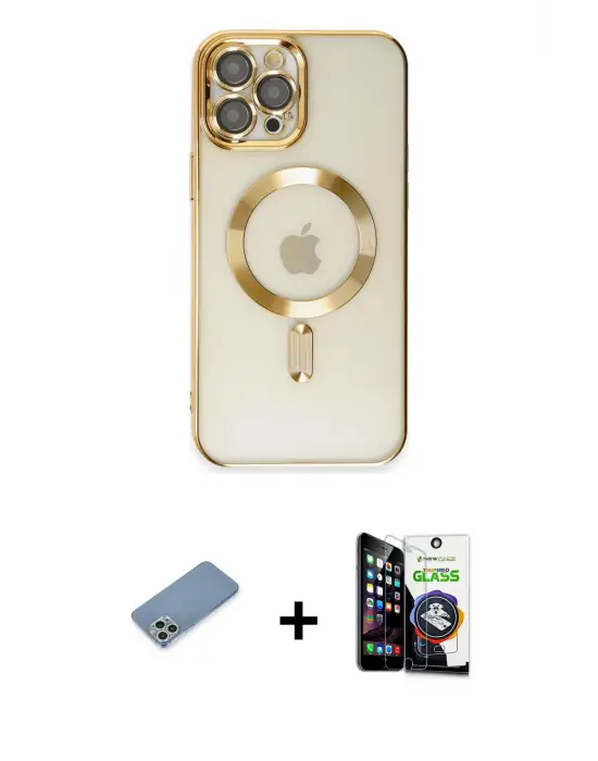 ieg™ iPhone 12 Pro Max Kılıf Nova Işık Özel Seri - Şeffaf Temperli Cam Ekran Koruyucu + Shine Kamera Lens Koruma Cam - GS