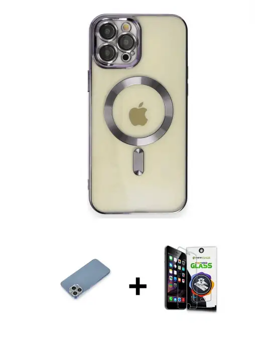 ieg™ iPhone 12 Pro Max Kılıf Nova Işık Özel Seri - Şeffaf Temperli Cam Ekran Koruyucu + Shine Kamera Lens Koruma Cam - GS