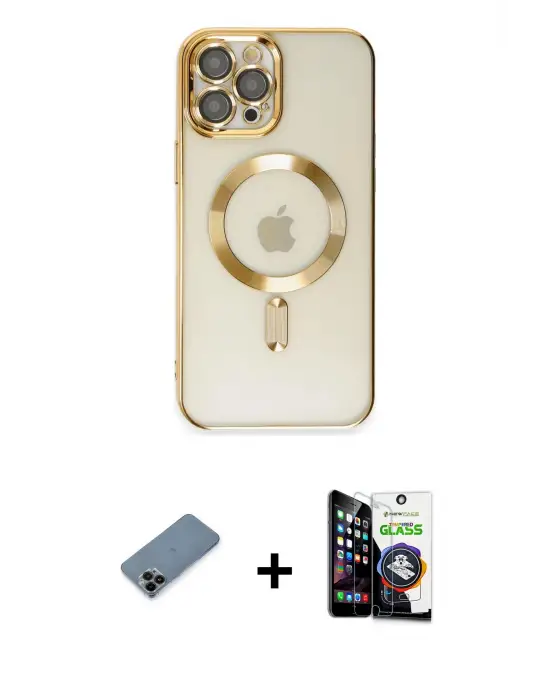 ieg™ iPhone 12 Pro Max Kılıf Nova Işık Özel Seri - Şeffaf Temperli Cam Ekran Koruyucu + Shine Kamera Lens Koruma Cam - SH