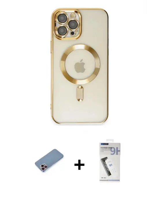 ieg™ iPhone 12 Pro Max Kılıf Nova Işık Özel Seri - Şeffaf Uv Polymer Nano Ekran Koruyucu + Shine Kamera Lens Koruma Cam - PE