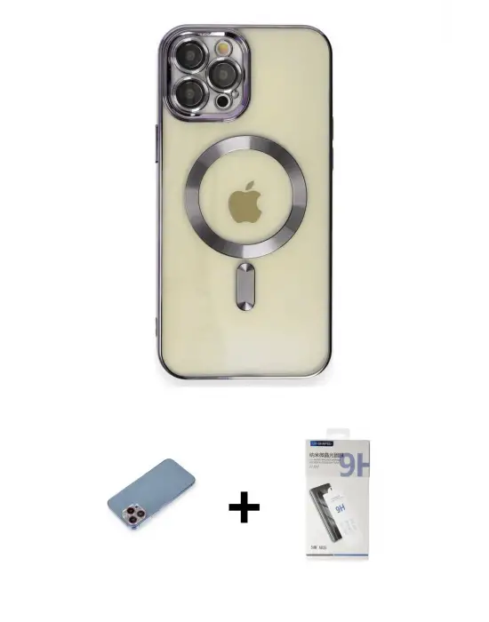 ieg™ iPhone 12 Pro Max Kılıf Nova Işık Özel Seri - Şeffaf Uv Polymer Nano Ekran Koruyucu + Shine Kamera Lens Koruma Cam - PE