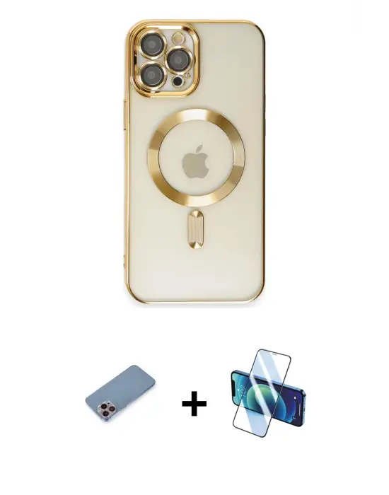 ieg™ iPhone 12 Pro Max Kılıf Nova Işık Özel Seri - Siyah 3D Antistatik Cam Ekran Koruyucu + Shine Kamera Lens Koruma Cam - PE