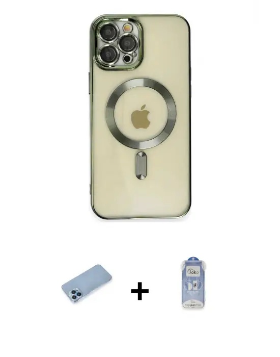 ieg™ iPhone 12 Pro Max Kılıf Nova Işık Özel Seri - Siyah Joko Magic 5D Cam + Shine Kamera Lens Koruma Cam - MI