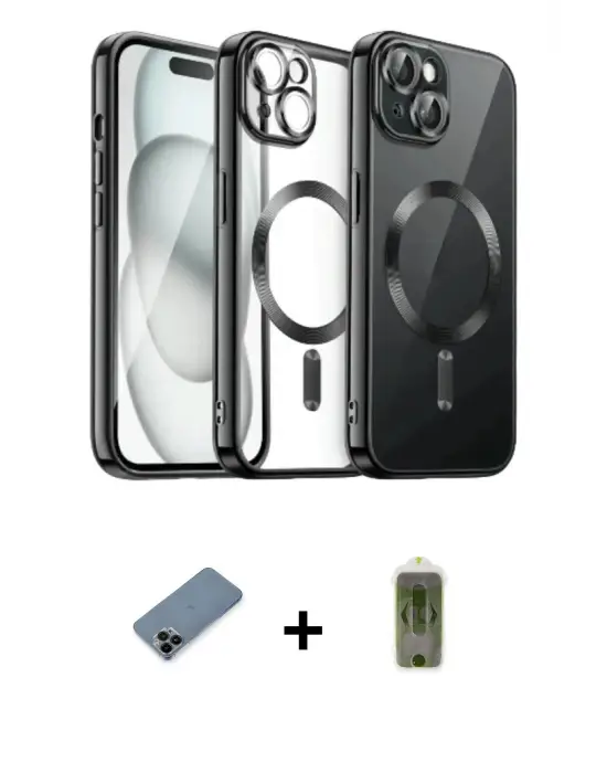 ieg™ iPhone 12 Pro Max Kılıf Nova Işık Özel Seri - Siyah Joko Magic 5D Hayalet Cam + Shine Kamera Lens Koruma Cam - SH