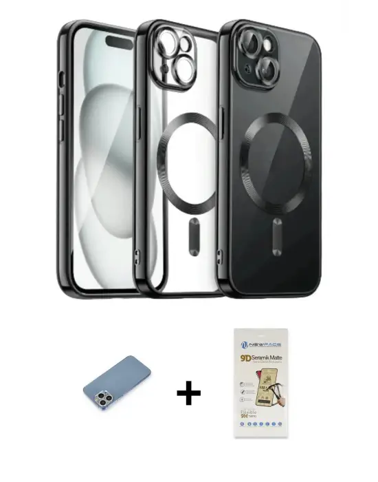 ieg™ iPhone 12 Pro Max Kılıf Nova Işık Özel Seri - Siyah Mat Seramik Nano Ekran Koruyucu + Shine Kamera Lens Koruma Cam - GS