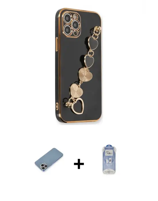 ieg™ iPhone 12 Pro Max Kılıf Nova Işık Prime - Siyah Joko Magic 5D Cam + Shine Kamera Lens Koruma Cam - GI