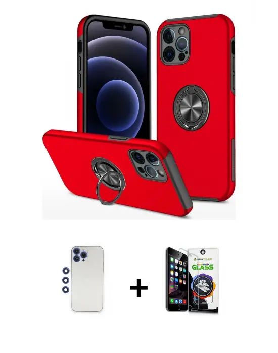 ieg™ iPhone 12 Pro Max Kılıf Odak Form Prime - Şeffaf Temperli Cam Ekran Koruyucu + Shine Kamera Lens - LT