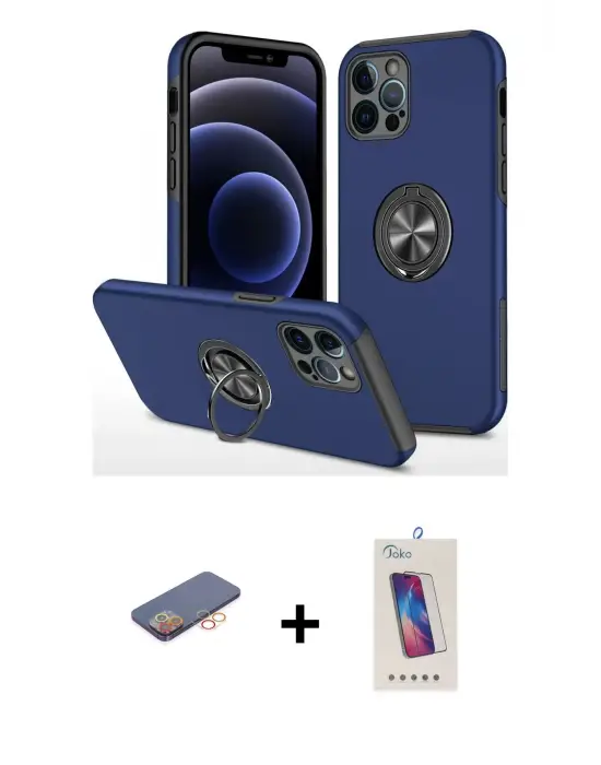 ieg™ iPhone 12 Pro Max Kılıf Odak Form Prime - Siyah Joko 5D Cam + Renkli Kamera Lens Koruma Cam - TU
