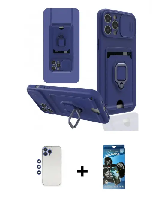 ieg™ iPhone 12 Pro Max Kılıf Vadi Form Prime - Siyah 34D Izgaralı Cam + Shine Kamera Lens - LT