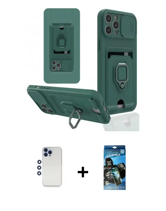 ieg™ iPhone 12 Pro Max Kılıf Vadi Form Prime - Siyah 34D Izgaralı Cam + Shine Kamera Lens - LT