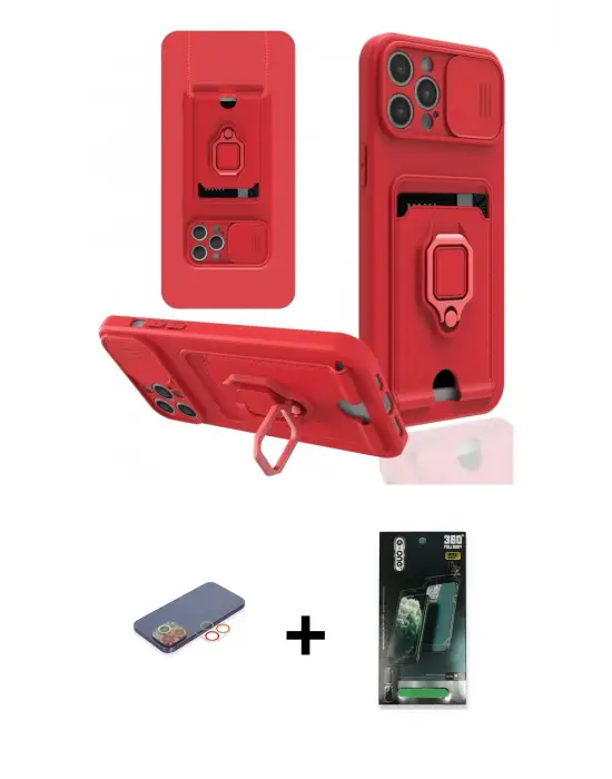 ieg™ iPhone 12 Pro Max Kılıf Vadi Form Prime - Siyah 360 Mat Full Body Arka Koruyucu + Renkli Kamera Lens Koruma Cam - TU
