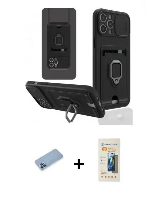 ieg™ iPhone 12 Pro Max Kılıf Vadi Form Prime - Siyah 6D Mat Seramik Hayalet Nano Ekran Koruyucu + Shine Kamera Lens Koruma Cam - MI