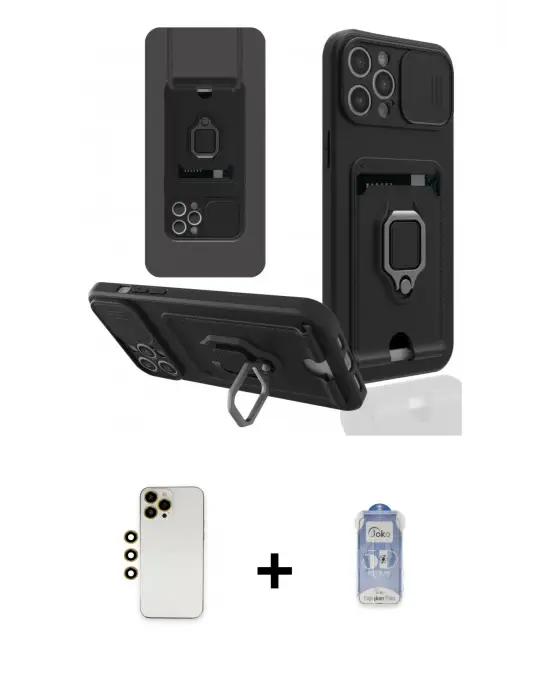 ieg™ iPhone 12 Pro Max Kılıf Vadi Form Prime - Siyah Joko Magic 5D Cam + Shine Kamera Lens - GD