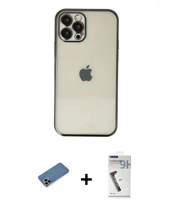 ieg™ iPhone 12 Pro Max Kılıf Vadi Minimal - Şeffaf Uv Polymer Nano Ekran Koruyucu + Shine Kamera Lens Koruma Cam - GD