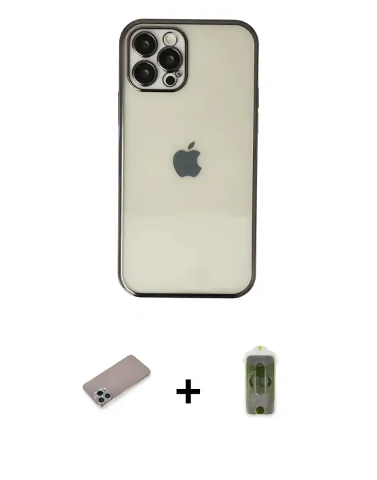 ieg™ iPhone 12 Pro Max Kılıf Vadi Minimal - Siyah Joko Magic 5D Hayalet Cam + Shine Kamera Lens Koruma Cam - SABE