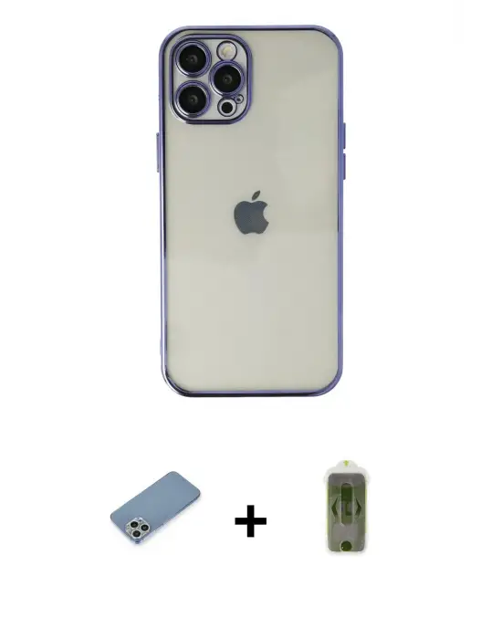 ieg™ iPhone 12 Pro Max Kılıf Vadi Minimal - Siyah Joko Magic 5D Hayalet Cam + Shine Kamera Lens Koruma Cam - GS