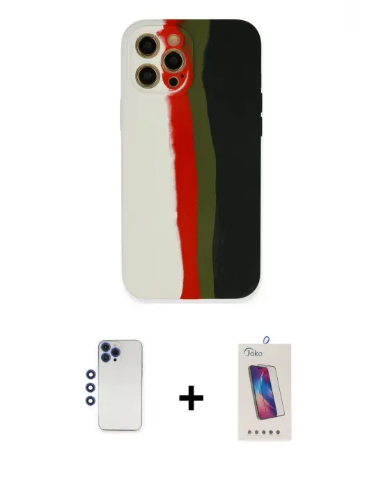 ieg™ iPhone 12 Pro Max Kılıf Yadigar Çizgi - Siyah Joko 5D Cam + Shine Kamera Lens - LT
