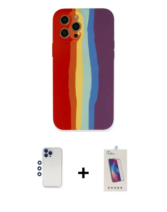 ieg™ iPhone 12 Pro Max Kılıf Yadigar Çizgi - Siyah Joko 5D Cam + Shine Kamera Lens - LT