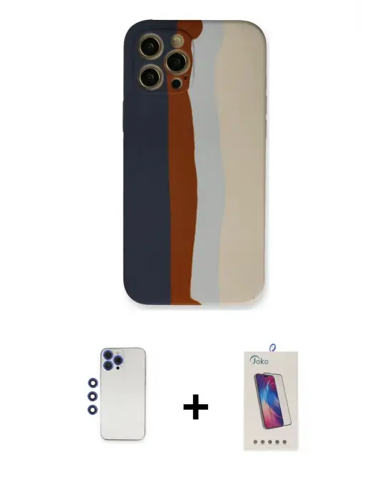 ieg™ iPhone 12 Pro Max Kılıf Yadigar Çizgi - Siyah Joko 5D Cam + Shine Kamera Lens - LT