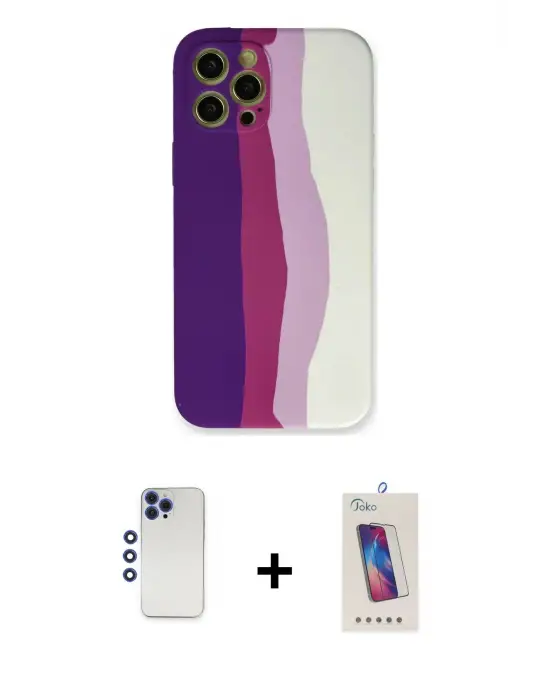 ieg™ iPhone 12 Pro Max Kılıf Yadigar Çizgi - Siyah Joko 5D Cam + Shine Kamera Lens - LT
