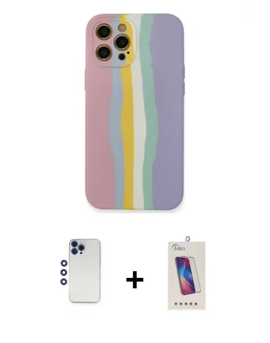ieg™ iPhone 12 Pro Max Kılıf Yadigar Çizgi - Siyah Joko 5D Cam + Shine Kamera Lens - LT