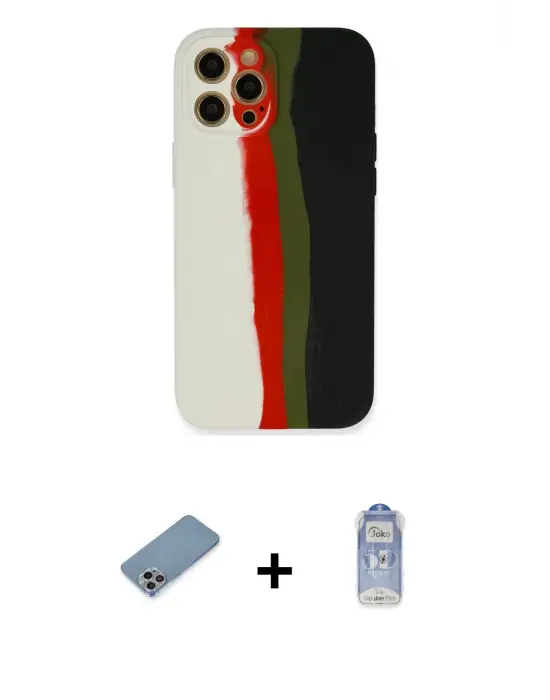 ieg™ iPhone 12 Pro Max Kılıf Yadigar Çizgi - Siyah Joko Magic 5D Cam + Shine Kamera Lens Koruma Cam - GI