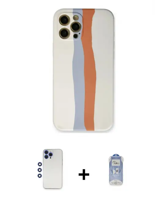 ieg™ iPhone 12 Pro Max Kılıf Yadigar Çizgi - Siyah Joko Magic 5D Cam + Shine Kamera Lens - LT