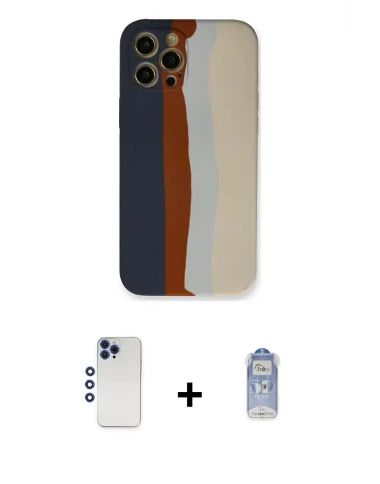ieg™ iPhone 12 Pro Max Kılıf Yadigar Çizgi - Siyah Joko Magic 5D Cam + Shine Kamera Lens - LT