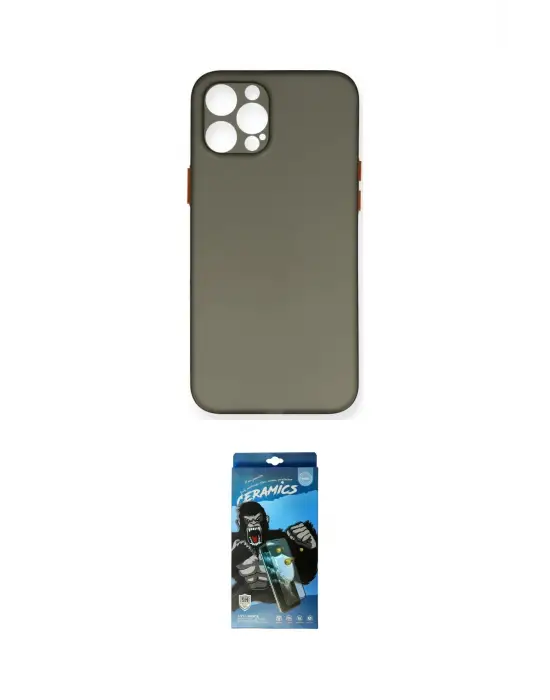 ieg™ iPhone 12 Pro Max Kılıf Yadigar Yansıma Serisi - Siyah 34D Izgaralı Cam