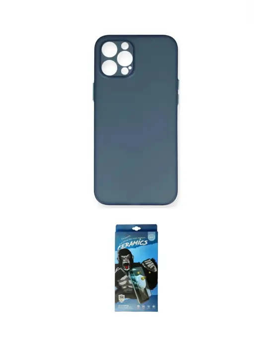 ieg™ iPhone 12 Pro Max Kılıf Yadigar Yansıma Serisi - Siyah 34D Izgaralı Cam