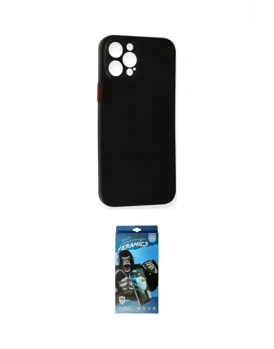 ieg™ iPhone 12 Pro Max Kılıf Yadigar Yansıma Serisi - Siyah 34D Izgaralı Cam