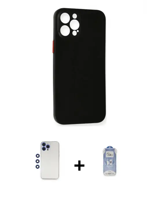 ieg™ iPhone 12 Pro Max Kılıf Yadigar Yansıma Serisi - Siyah Joko Magic 5D Cam + Shine Kamera Lens - LT