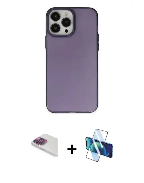 ieg™ iPhone 13 Pro Max Kılıf Ahenk Çizgi Prime - Siyah 3D Antistatik Cam Ekran Koruyucu + Pers Alüminyum Kamera Lens - GI