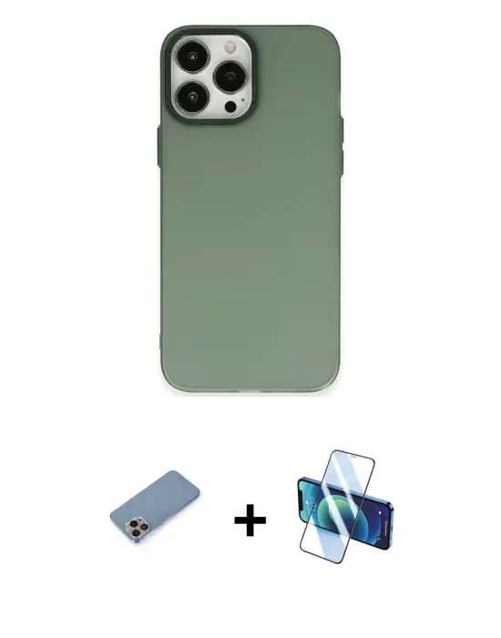 ieg™ iPhone 13 Pro Max Kılıf Ahenk Çizgi Prime - Siyah 3D Antistatik Cam Ekran Koruyucu + Shine Kamera Lens Koruma Cam - PE