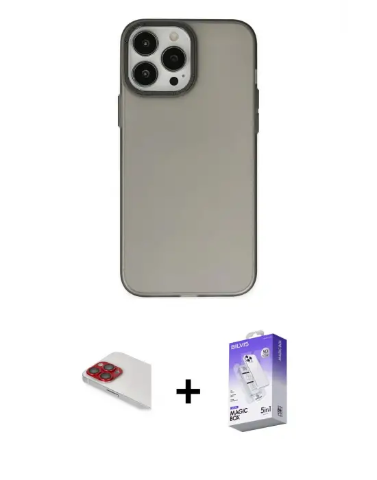 ieg™ iPhone 13 Pro Max Kılıf Ahenk Çizgi Prime - Siyah Bilvis 5in1 3D Magic Cam Ekran Koruyucu + Pers Alüminyum Kamera Lens - KI