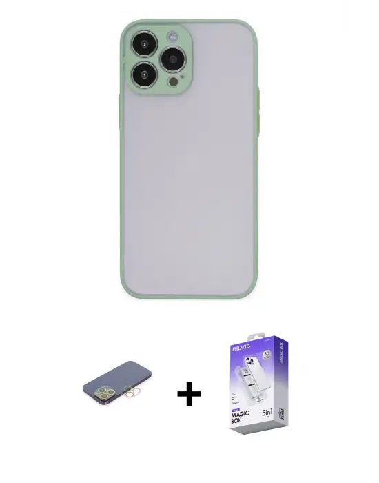 ieg™ iPhone 13 Pro Max Kılıf Ahenk Çizgi Serisi - Siyah Bilvis 5in1 3D Magic Cam Ekran Koruyucu + Renkli Kamera Lens Koruma Cam - SI