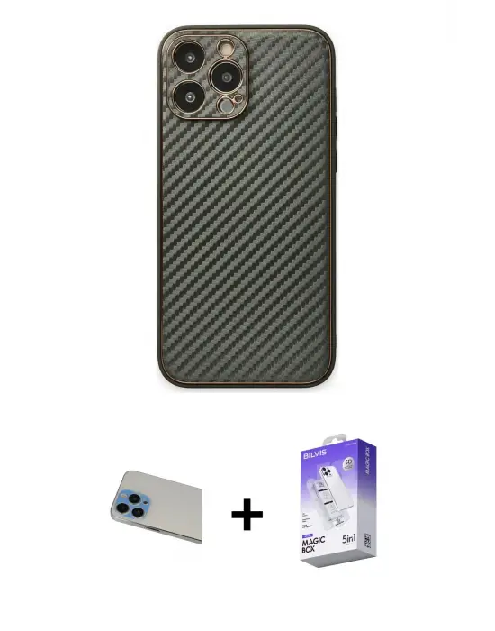 ieg™ iPhone 13 Pro Max Kılıf Ahenk Işık - Siyah Bilvis 5in1 3D Magic Cam Ekran Koruyucu + Rainbow Kamera Lens Koruma Cam - MI