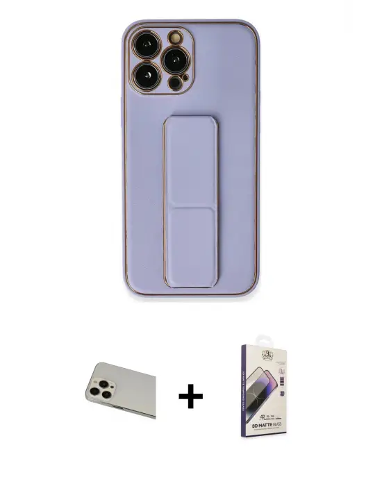 ieg™ iPhone 13 Pro Max Kılıf Akış Doku - Siyah Bilvis 3D Mat Cam Ekran Koruyucu + Rainbow Kamera Lens Koruma Cam - REGD