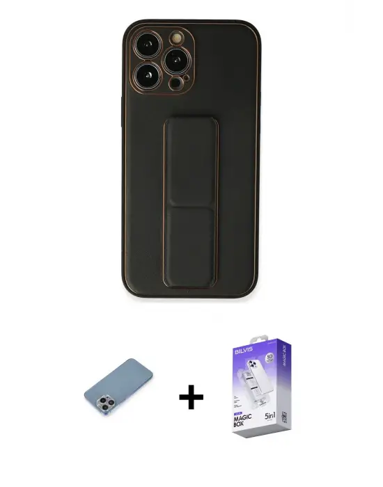 ieg™ iPhone 13 Pro Max Kılıf Akış Doku - Siyah Bilvis 5in1 3D Magic Cam Ekran Koruyucu + Shine Kamera Lens Koruma Cam - GI