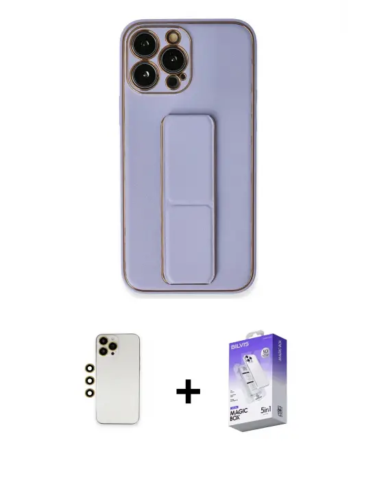 ieg™ iPhone 13 Pro Max Kılıf Akış Doku - Siyah Bilvis 5in1 3D Magic Cam Ekran Koruyucu + Shine Kamera Lens - GD