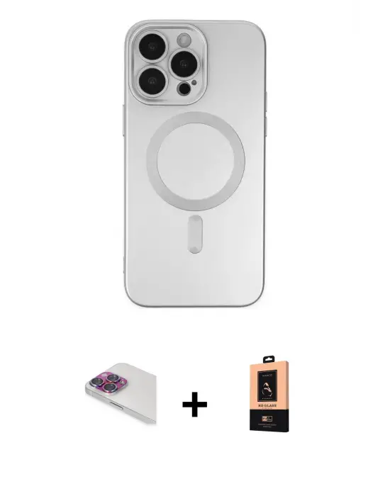 ieg™ iPhone 13 Pro Max Kılıf Akış Minimal Özel Seri - Şeffaf Maxco Cam Ekran Koruyucu + Pers Alüminyum Kamera Lens - GI