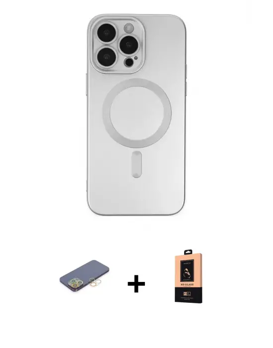 ieg™ iPhone 13 Pro Max Kılıf Akış Minimal Özel Seri - Şeffaf Maxco Cam Ekran Koruyucu + Renkli Kamera Lens Koruma Cam - SI
