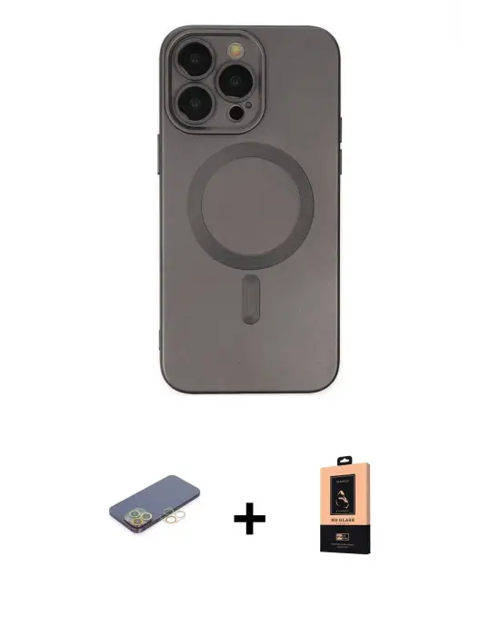ieg™ iPhone 13 Pro Max Kılıf Akış Minimal Özel Seri - Şeffaf Maxco Cam Ekran Koruyucu + Renkli Kamera Lens Koruma Cam - SI