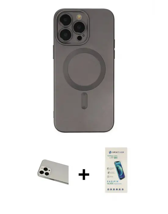 ieg™ iPhone 13 Pro Max Kılıf Akış Minimal Özel Seri - Şeffaf Pasifik Cam Ekran Koruyucu + Rainbow Kamera Lens Koruma Cam - BZ