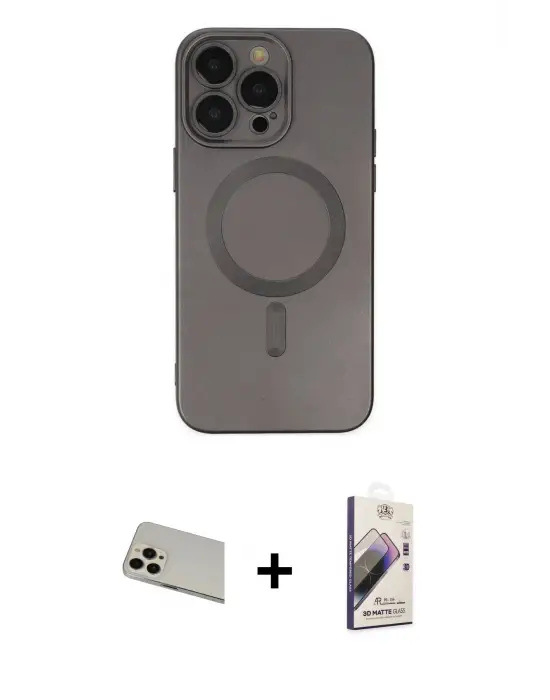 ieg™ iPhone 13 Pro Max Kılıf Akış Minimal Özel Seri - Siyah Bilvis 3D Mat Cam Ekran Koruyucu + Rainbow Kamera Lens Koruma Cam - REGD